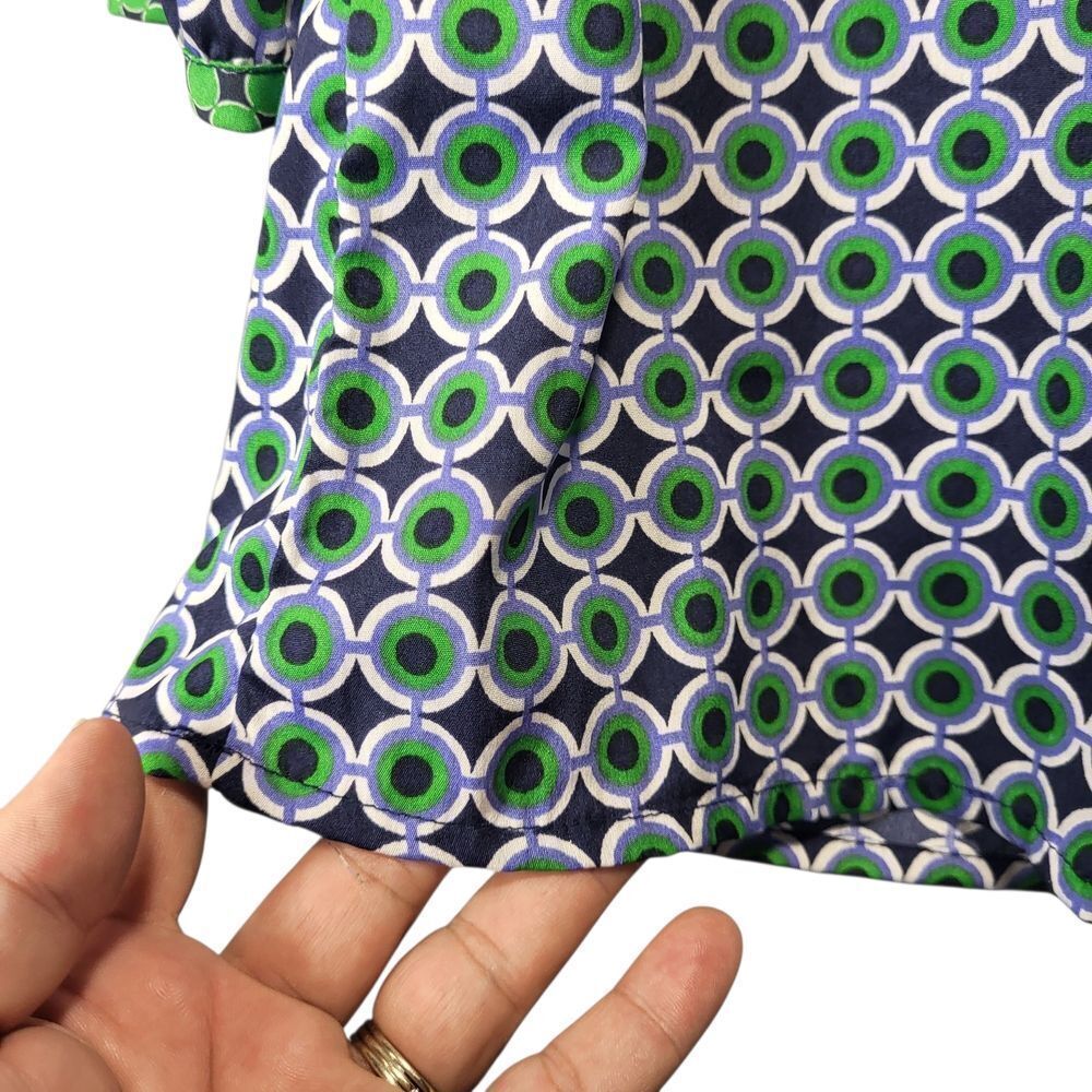 Banana Republic Geometric Circle Print Blouse, Green Navy,‎ Size Small - Picture 6 of 11